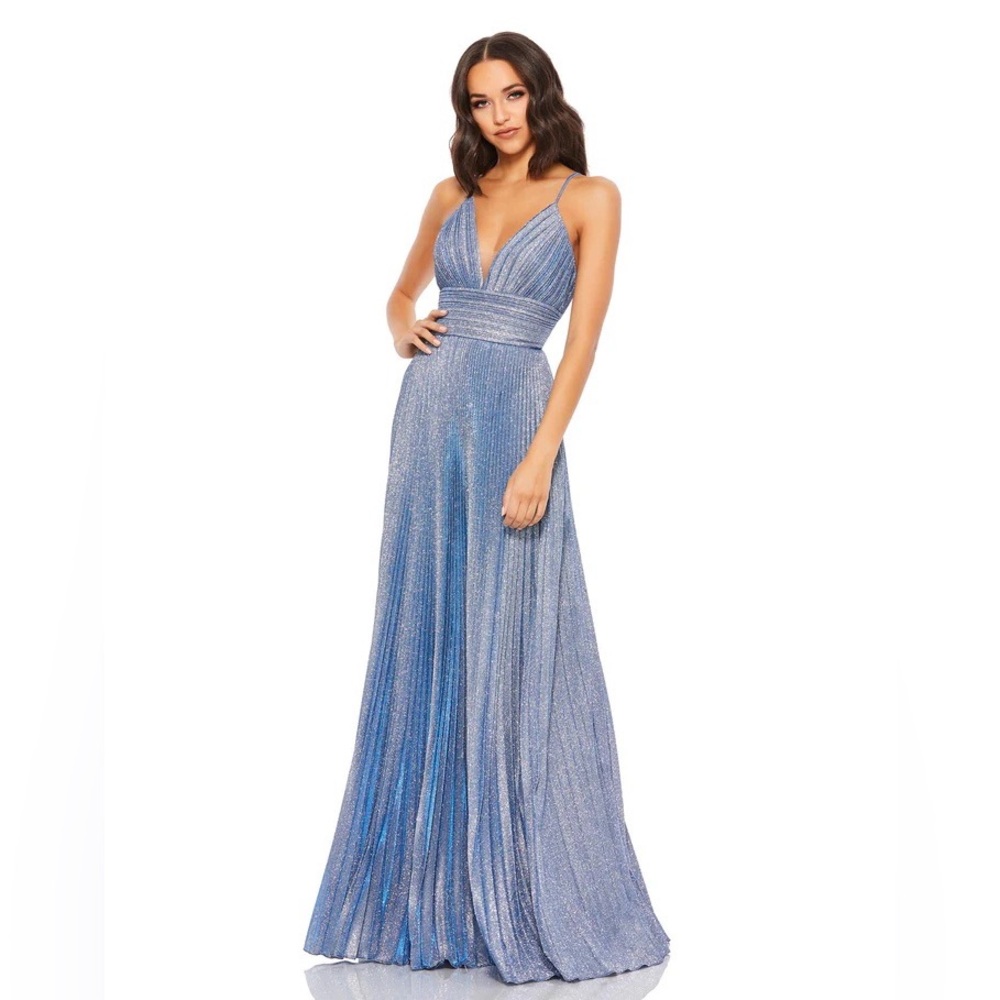 Mac Duggal Shimmer Pleated V Neck Gown 30725